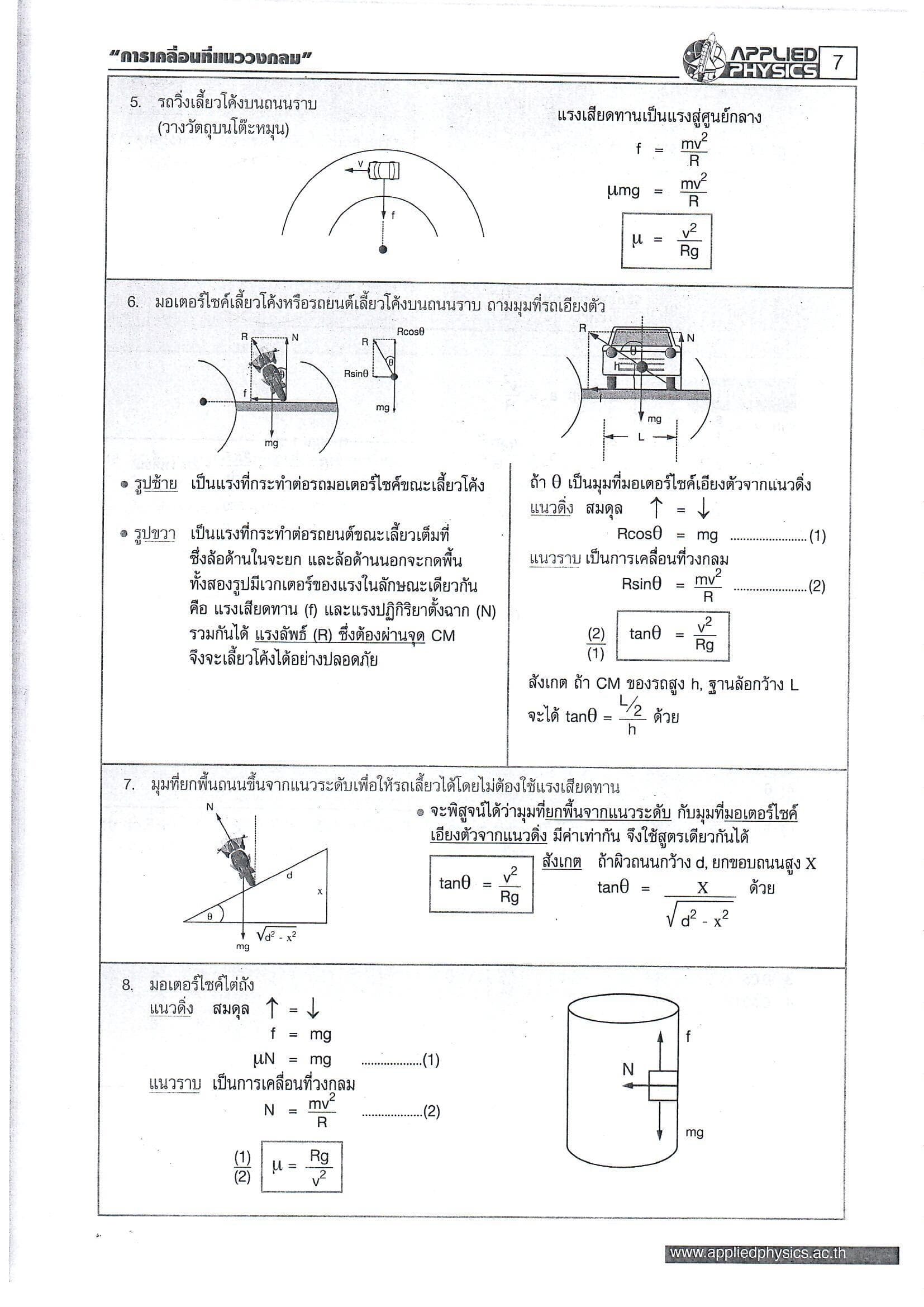 ฟอร์มการคำนวณ 8 แบบที่ต้องจำในสรุปการเคลื่อนที่แบบวงกลม