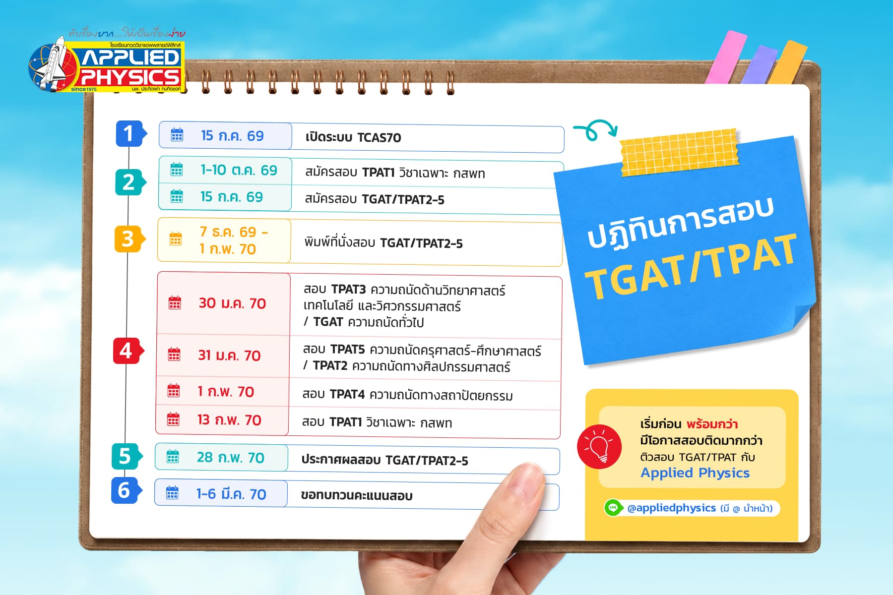 ตารางสอบ TCAS70 ทั้ง TGAT, TPAT